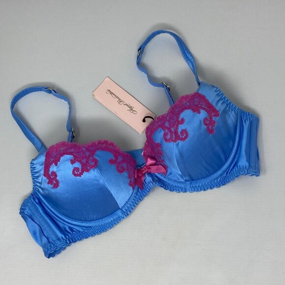 Agent Provocateur Molly Blue Pink Silk Bra 34B NWT $235 - Picture 11 of 16